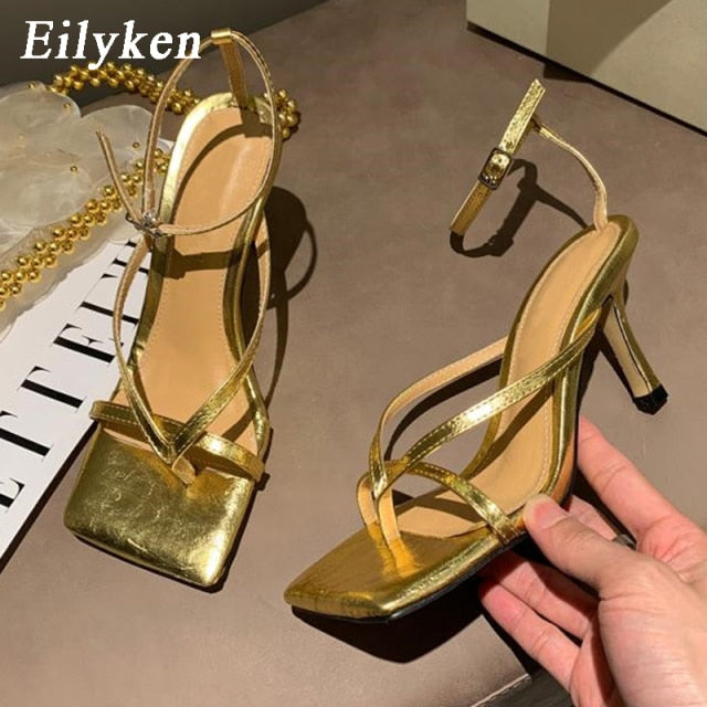 Eilyken Gladiator Sandals High Heels Shoes Fall Best Street Look Females Square Head Open Toe Clip-On Strappy Sandals  Women