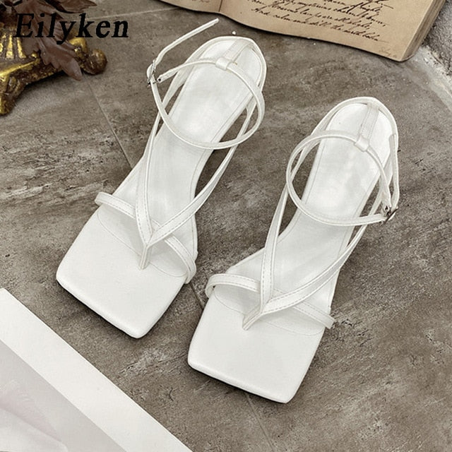Eilyken Gladiator Sandals High Heels Shoes Fall Best Street Look Females Square Head Open Toe Clip-On Strappy Sandals  Women