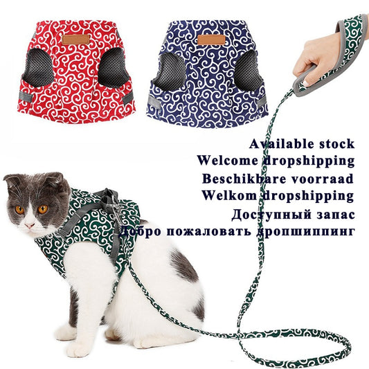 Pet Dog Cat Vest Outdoor Travel Harness Leash Set for Puppy Cat Rabbit Floral Pattern Kitten Walking Harnesses Pet Cat Products - Shop 24/777