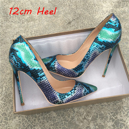 Fashion ladies shallow 12cm high heels pumps serpentine color mixing dress women shoes QP050 ROVICIYA