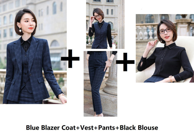 Formal Uniform Designs Pantsuits for Women Business Work Wear Ladies Office Autumn Winter Professional OL Blazers Fashion Plaid