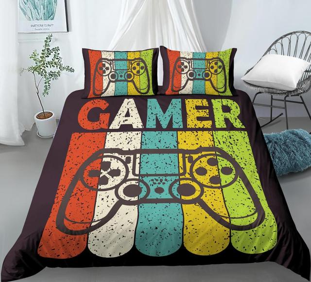 2/3 Pcs Gamer Duvet Cover Set Cartoon Bedding Kids Boys Girls Bed Set Game Quilt Cover Comforter Cover Gamer Bedding Set