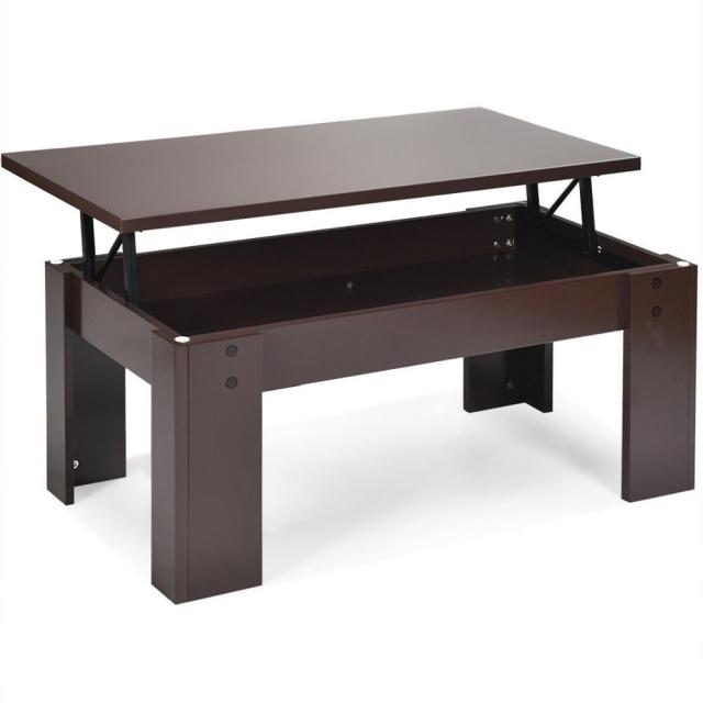 Lift Top Coffee Table Pop-UP Cocktail Table w/Hidden Compartment & Shelf HW64428