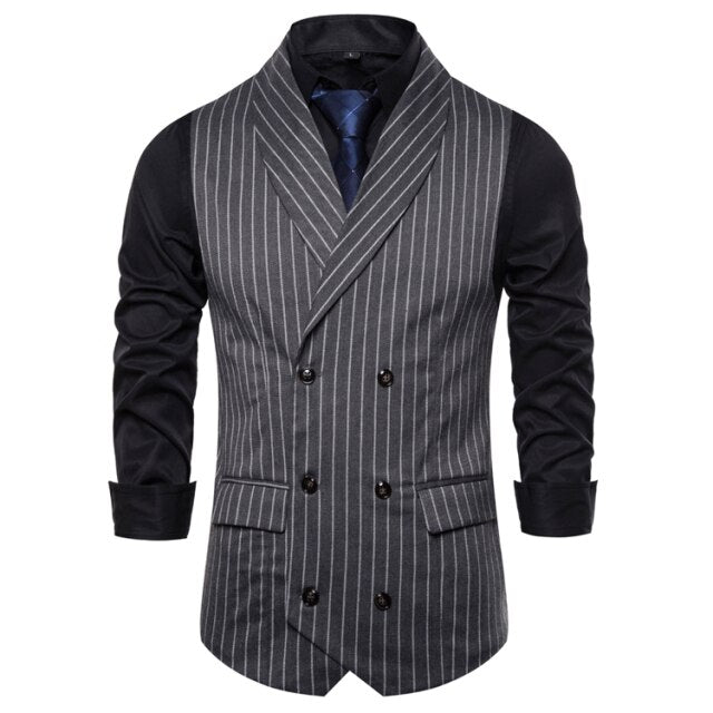 Mens Waistcoat Stripe Plaid Formal Suit Vest Men Fashion Casual Double Breasted Sleeveless Gilet Male Business Formal Dress Vest