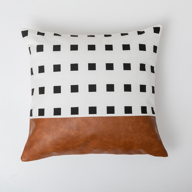 Home decoration Pillow Cover Cushion Cover 45x45cm/35x50cm Brown Faux Leather Cotton  For Couch Bed Living Room Bed Room