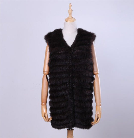 2020 New Women's Genuine Rabbit Fur Vest Hand Knitted Fur Gilet Lady Natural Fur Waistcoat Sleeveless Real Fur Coat Jacket