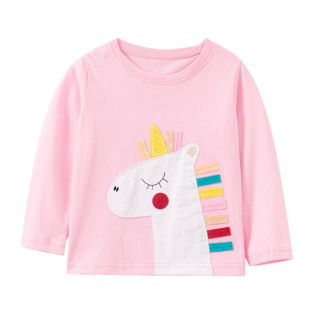 Jumping meters New Girls Cotton Tees Tops Unicorns Printed Long Sleeve T shirts Children Animals Clothing Autumn Spring T shirts