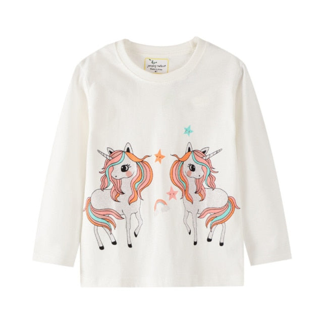 Jumping meters New Girls Cotton Tees Tops Unicorns Printed Long Sleeve T shirts Children Animals Clothing Autumn Spring T shirts