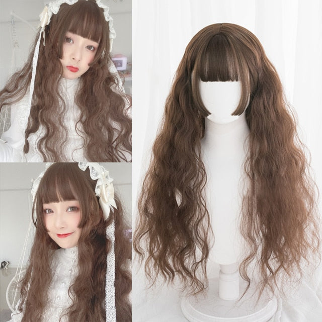 WTB Long Straight Hair Black Synthetic Lolita Wigs with Bangs for Women Fashion Female Cosplay Party Christmas Wigs Free Gifts
