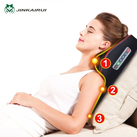Jinkairui Electric Heat Neck Shoulder Back Waist Leg Foot Body Cervical Massager with 16 Roller Massage Cushion Car Home