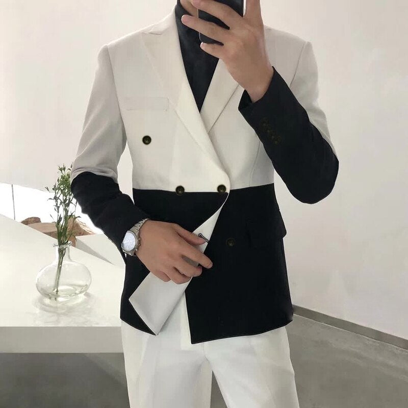 Terno 2020 New Stitching Contrast Color Mens Party Streetwears Men Slim Suit Stage Tuxedo Designer Slim Double-Breasted Suit Men