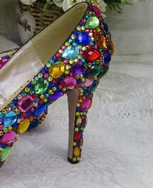Women wedding shoes with matching bags Multicolored Crystal Thick High heels Ladies Party Dress shoes women Pumps super big size
