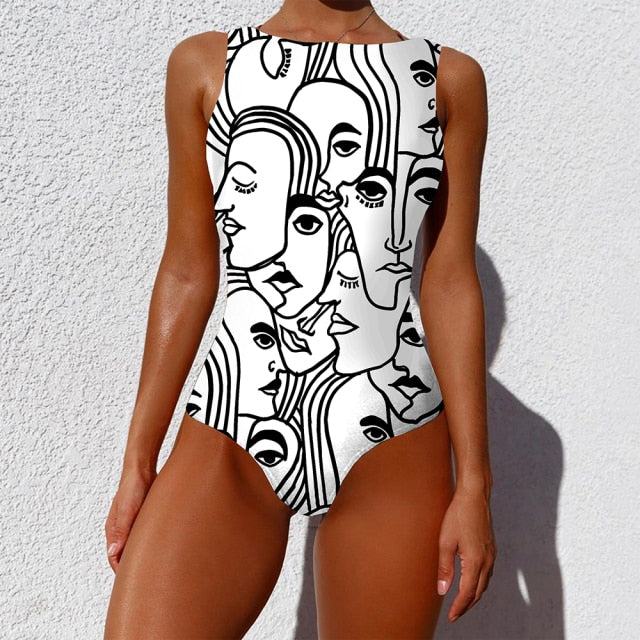 Sexy Print One Piece 2020 Swimsuit Closed Large Size Swimwear Push Up Women Flower Vintage Body Swim Beach Pool Bathing Suit