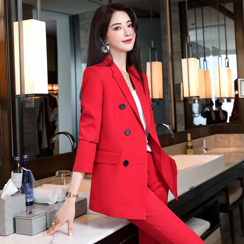 Long Sleeve Formal Professional Women Business Suits Elegant Red Autumn Winter OL Styles Ladies Pantsuits Female Blazers Set