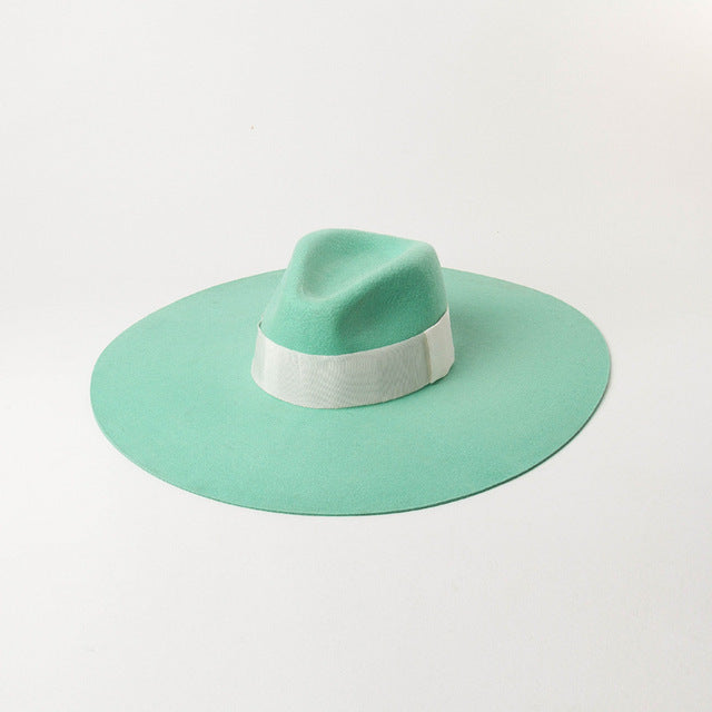 Elegant Felt Hat Winter Fedora for Women Men Wool Big Wide Brim Green Panama HatTrilby Hat Pie Church Party