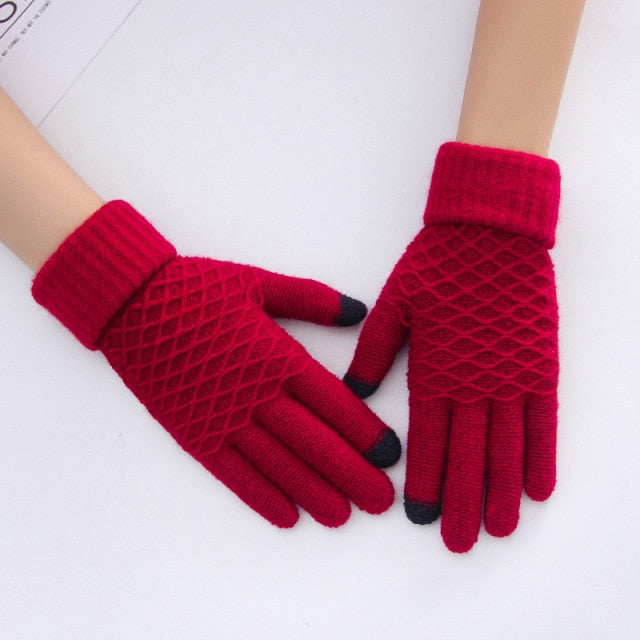 Rimiut Women Knitted Winter Gloves Velvet Thick & Warm Casual Gloves Men Unisex Autumn Winter Touch Screen Skiing Gloves 11color