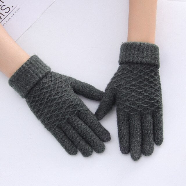 Rimiut Women Knitted Winter Gloves Velvet Thick & Warm Casual Gloves Men Unisex Autumn Winter Touch Screen Skiing Gloves 11color