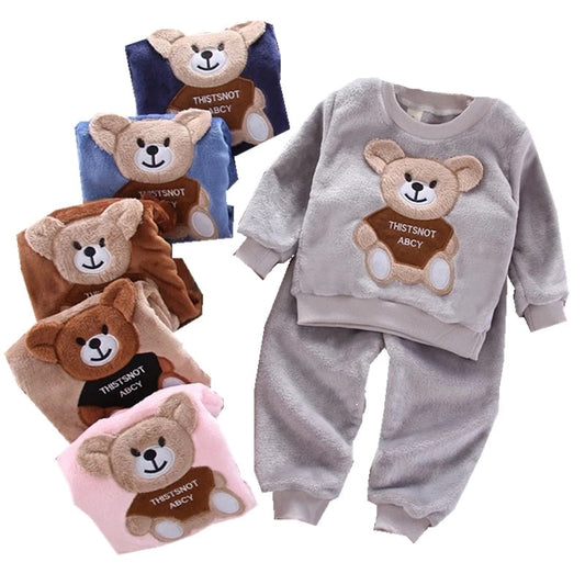 Autumn Winter Flannel Pajamas Newborn Clothes Baby Boy Clothes Set For Girls Clothing Toddler Plush Suit Casual Kids Homewear