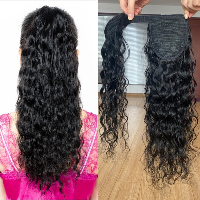Kinky Curly Wrap Around Ponytail Human Hair Brazilian Magic Paste Pony Tail Extensions Hairpieces For Women Remy Hair