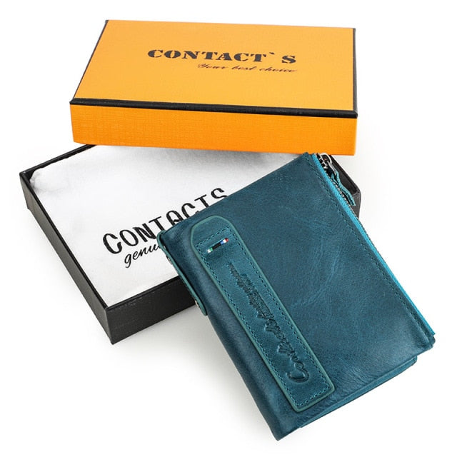 CONTACT'S HOT Genuine Crazy Horse Cowhide Leather Men Wallet Short Coin Purse Small Vintage Wallets Brand High Quality Designer