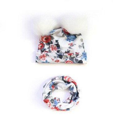 2 pcs New Baby Hat Scarf Suit Autumn Winter printed Kids Hat Scarf Set Cotton Girls And Boys Hats Neck Children Scarf