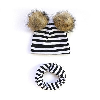 2 pcs New Baby Hat Scarf Suit Autumn Winter printed Kids Hat Scarf Set Cotton Girls And Boys Hats Neck Children Scarf
