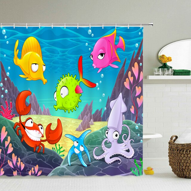 Cartoon Animals Bathroom Curtains Shower Curtain lovely Childs With Hooks Waterproof Polyester Home 180*200 Bathing Curtain