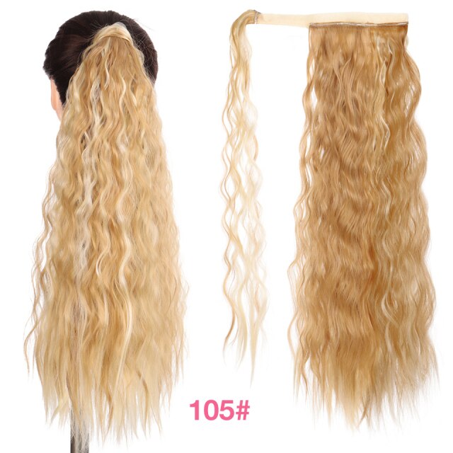 MANWEI Ponytail Hair Extension Wig Clip in Straight Kinky Curly Long Synthetic Wrap Around Pony Tail Black Blonde Hairpiece