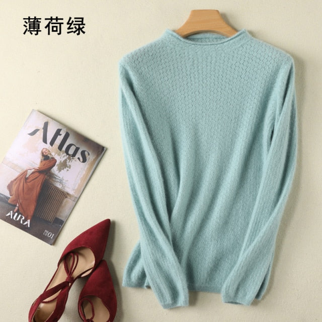 Women's Sweater 2020 New Fashion O-Neck Jumpers 100% Mink Cashmere Sweater Woman Sexy Sweater And Pullovers Long Sleeve Tops