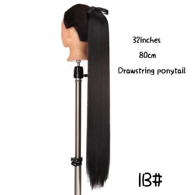 MSTN 30-Inch Synthetic Hair Fiber Heat-Resistant Straight Hair With Ponytail Fake Hair Chip-in Hair Extensions Pony Tail Wig
