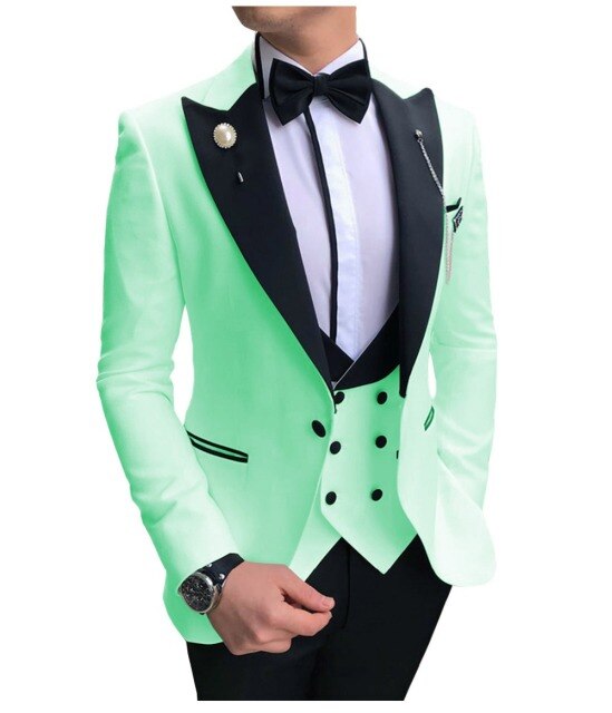 Custom Made Men Suits White and Black Groom Tuxedos Peak Lapel Groomsmen Wedding Bridegroom ( Jacket+Pants+Vest+Tie ) D133