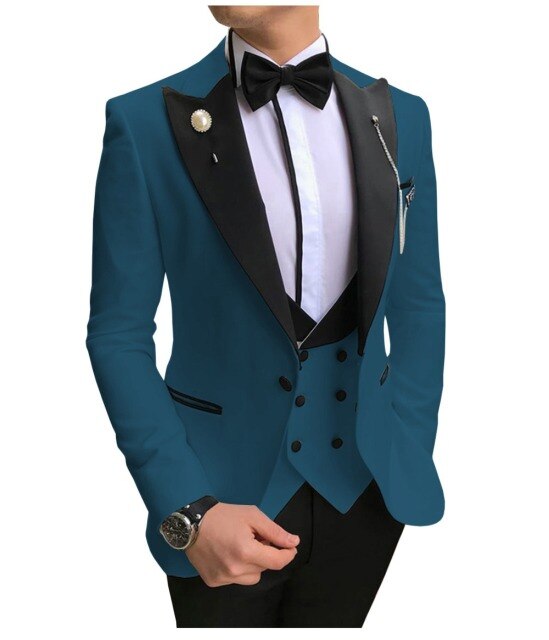 Custom Made Men Suits White and Black Groom Tuxedos Peak Lapel Groomsmen Wedding Bridegroom ( Jacket+Pants+Vest+Tie ) D133