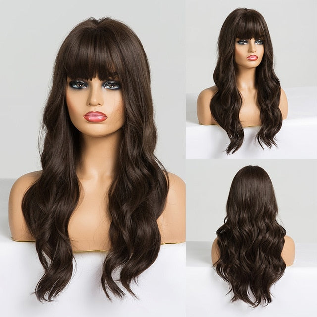 ALAN EATON Long Wavy Synthetic Wigs Ombre Black Pink Wigs for Women Cosplay Natural Middle Part Hair Wig High Temperature Fiber