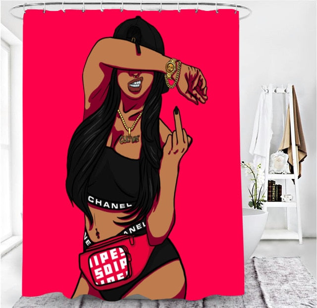 Cute African Girl Shower Curtain Set Waterproof Bathroom Curtains with Anti-slip Bath Mat Toilet Lid Cover Doormat Kitchen Rugs