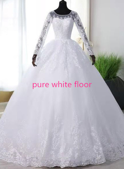 New Romantic Sweet Elegant Luxury Long Lace Princess Wedding Dress With Sleeves Appliques Celebrity Bride Gown Vestidos De Noiva