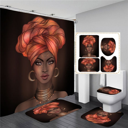 Black African American Women Print Shower Curtain Set Waterproof Bathroom Curtains Anti-slip Soft Bath Mat Toilet Rugs WC Carpet