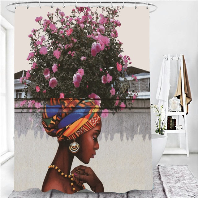 Black African American Women Print Shower Curtain Set Waterproof Bathroom Curtains Anti-slip Soft Bath Mat Toilet Rugs WC Carpet