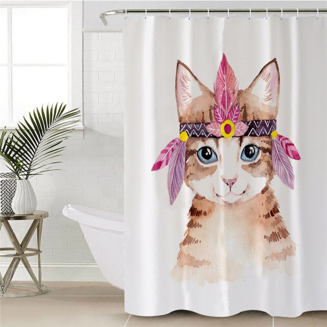 BeddingOutlet Cartoon Cats Shower Curtain Waterproof Polyester Bathroom Kids Curtain With Hooks Animal Black White Home Decor
