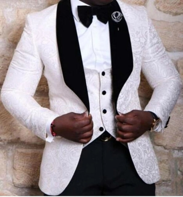 2021 Big Sale Costume Groomsmen Shawl Lapel Tuxedos Red White Black Men Suits Wedding Best Man Blazer (Jacket+Pants+Tie+Vest)