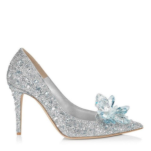 Red Crystal Covered Pointy Toe Pumps Luxury Rhinestone Cinderella Heels Wedding Shoes Bridal Stiletto Heel Women Shoes