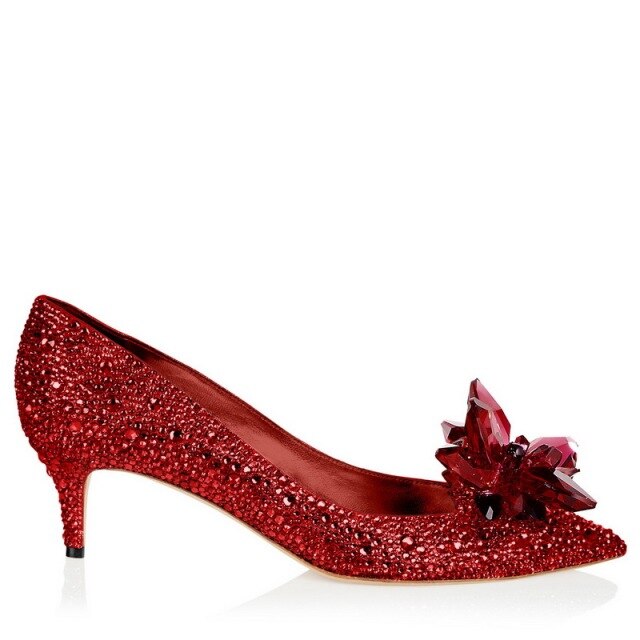 Red Crystal Covered Pointy Toe Pumps Luxury Rhinestone Cinderella Heels Wedding Shoes Bridal Stiletto Heel Women Shoes