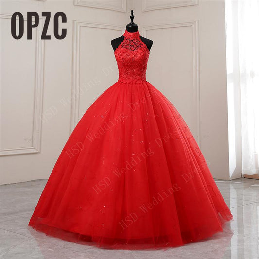 Red White Applique 2020 Sweet  Princess Wedding Dress Strapless Plus Size Wedding Gowns Retro Lotus Bridal Dress