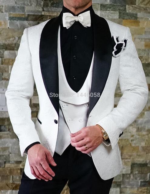 Terno 3 Pieces Men Suits For Wedding 2021 Custom Made Classic White Blazer Business Prom Suits Groomsmen Groom Mens Tuxedo
