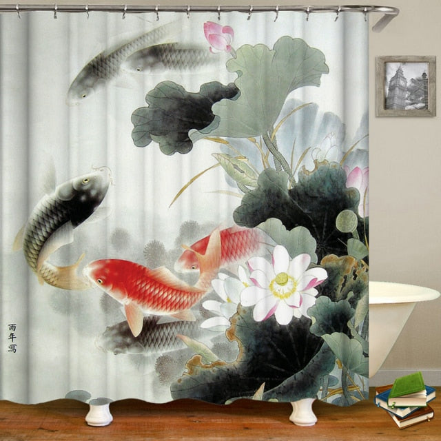 Chinese Style Flowers Bird Scenery Waterproof Shower Curtain Bath Curtains 3d Printing Bathroom With Hooks Washable Cloth Screen