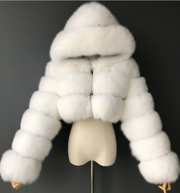 Echoine Women Winter Faux Fur crop Jacket Furry Cropped teddy Coats Jackets Fluffy Top Coat with Hooded manteau Plue size 5XL