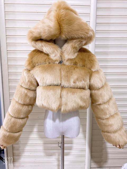 Echoine Women Winter Faux Fur crop Jacket Furry Cropped teddy Coats Jackets Fluffy Top Coat with Hooded manteau Plue size 5XL