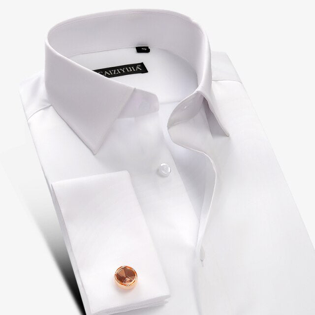 Luxury Mercerized Cotton French Cuff Button Shirts Long Sleeve Men Tuxedo Wedding Shirt High Quality Dress Shirt with Cufflinks