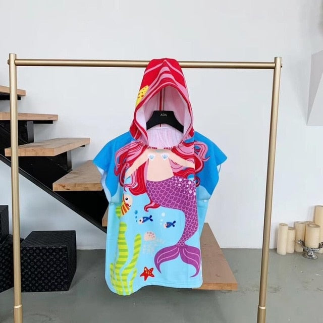 Towel Poncho for Children Gym Sports Hooded Unicorn Mermaid Bathrobe Kids Surf Pool Changing Robe Baby Girl Boy Swimming Towels