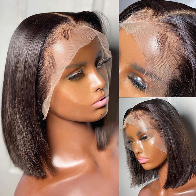 Bob Wig Short Brazilian Bone Straight Cheap Human Hair Wigs For Black Women Black Wig T Part Lace Bob Human Hair Wig Pre Plucked