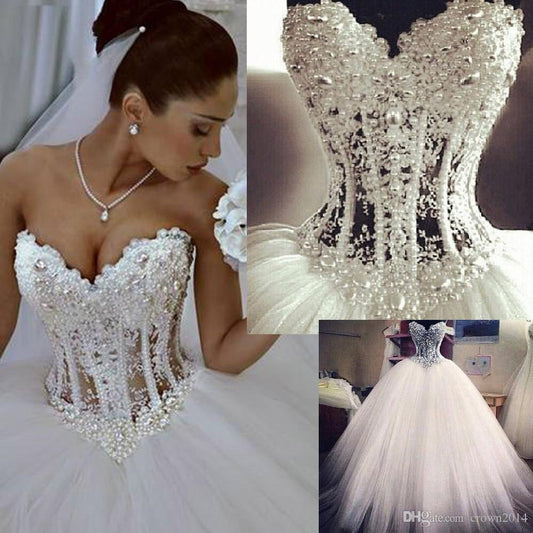 Fashion 2015 Vestido de Noiva Latest Design Princess Ball Gown Wedding Dresses See Through Handmade Long Bridal Dress Dazzling